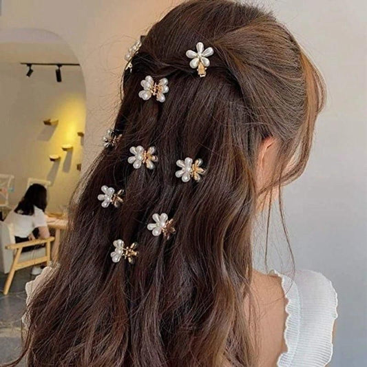 Korean Pearl Flower Mini Hair Claw Clips (Pack of 10)