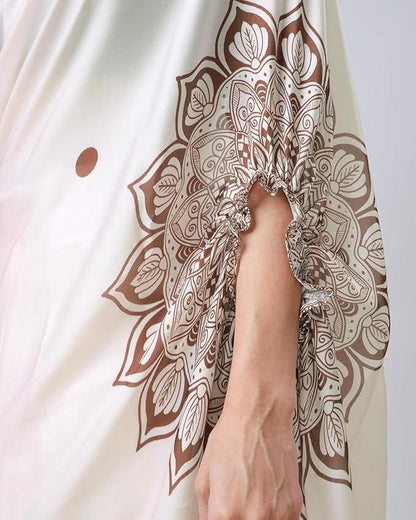 Satin Silk Printed Kaftan Saree with Blouse