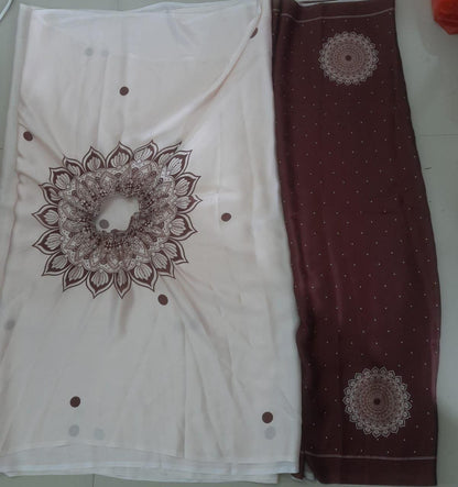 Satin Silk Printed Kaftan Saree with Blouse