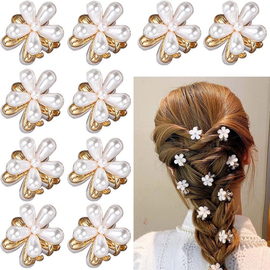 Korean Pearl Flower Mini Hair Claw Clips (Pack of 10)